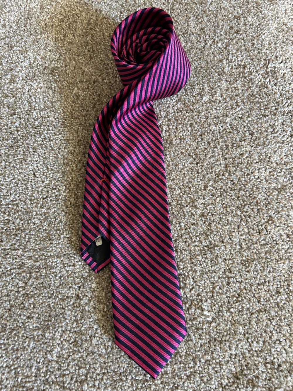 J. Crew Pink and Black Diagonal Stripe Silk Tie
